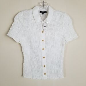J Crew Smocked Button-Up Shirt In Cotton Blend Voile XXS NWT